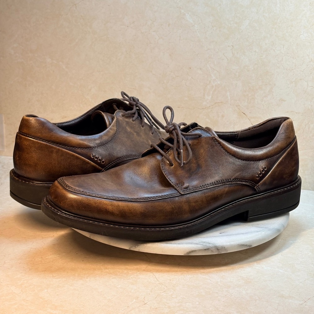ECCO Men's Leather Lace Up Dress Shoes Brown Size 11 US Casual Shock Point